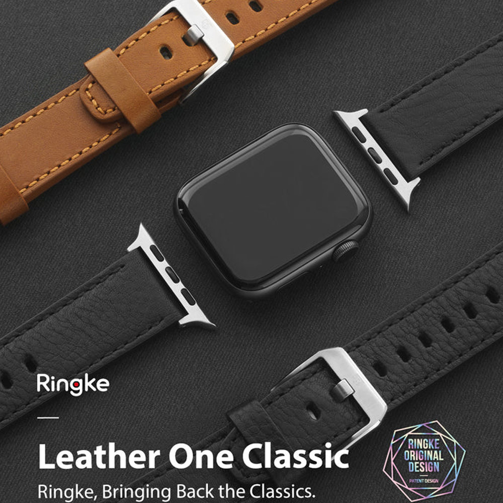 Picture of Apple Watch 49mm	Ultra 2  | Ringke Genuine Leather One Classic Strap for Apple Watch Series 4 5 6 8 9 42mm 44mm 45mm 49mm Ultra (Brown)