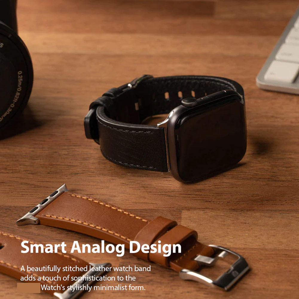 Picture of Apple Watch 49mm	Ultra 2  | Ringke Genuine Leather One Classic Strap for Apple Watch Series 4 5 6 8 9 42mm 44mm 45mm 49mm Ultra (Brown)