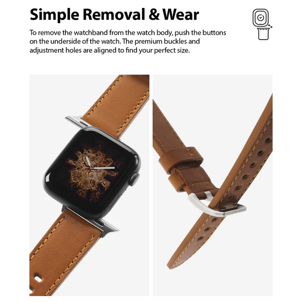 Picture of Apple Watch 49mm	Ultra 2  | Ringke Genuine Leather One Classic Strap for Apple Watch Series 4 5 6 8 9 42mm 44mm 45mm 49mm Ultra (Brown)