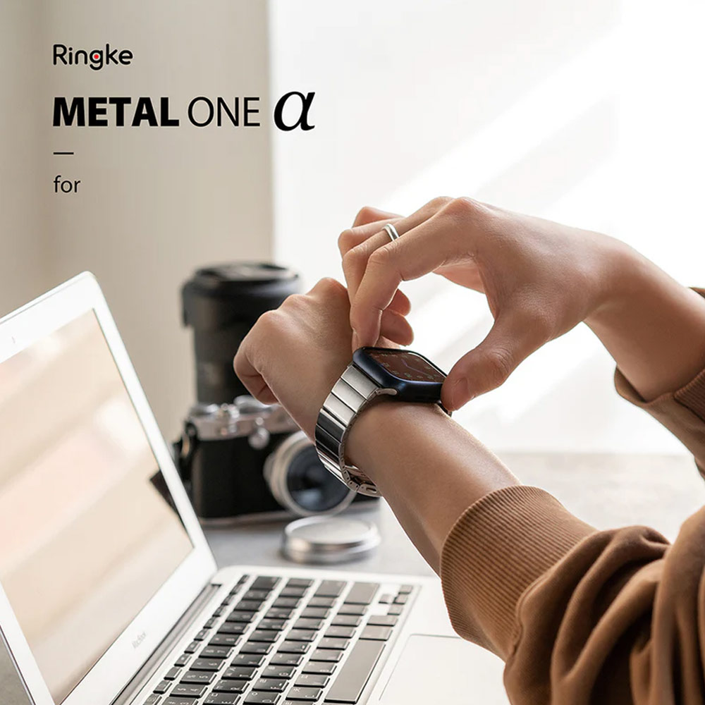 Picture of Apple Watch 49mm	Ultra  | Ringke Stainless Steel Metal One Band Alpha Strap for Apple Watch Series 4 5 6 8 42mm 44mm 45mm 49mm Ultra (Silver)