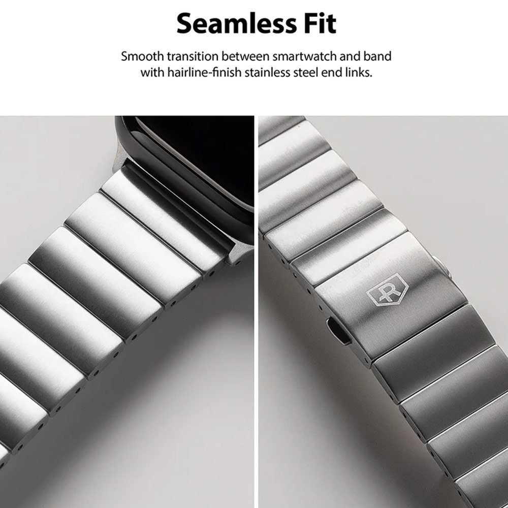 Picture of Apple Watch 49mm	Ultra  | Ringke Stainless Steel Metal One Band Alpha Strap for Apple Watch Series 4 5 6 8 42mm 44mm 45mm 49mm Ultra (Silver)