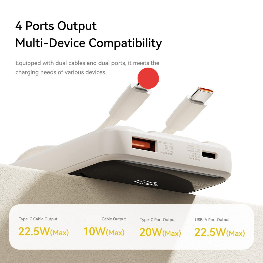 Picture of Rock CCC 3C Certified Power Bank Mini Compact Size PD 22.5W 10000mAh Travel Portable Small Palm Size Compact Mini CCC Power Bank powerbank with Multiple Built in Cable USB C USB L