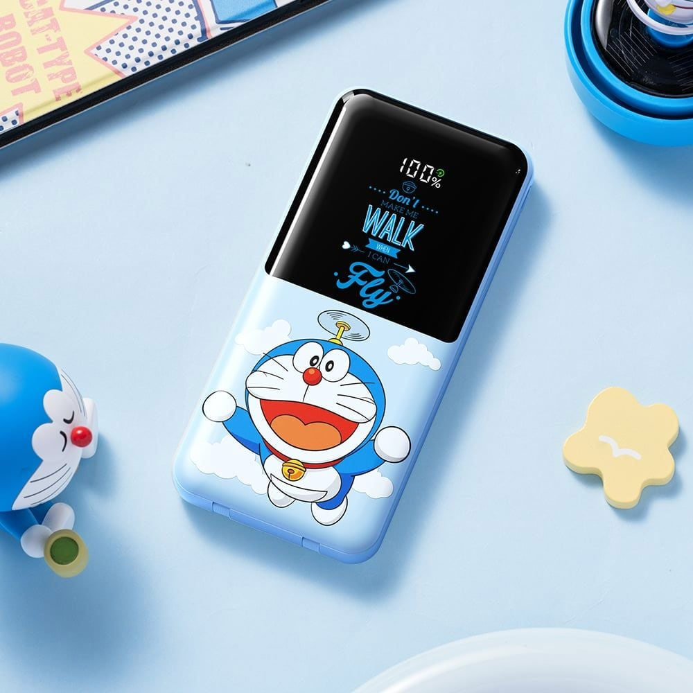 Picture of Rock CCC 3C Certified Power Bank Mini Compact Size PD 22.5W 10000mAh Travel Portable Small Palm Size Compact Mini CCC Power Bank powerbank with Multiple Built in Cable USB C USB L (Doraemon)