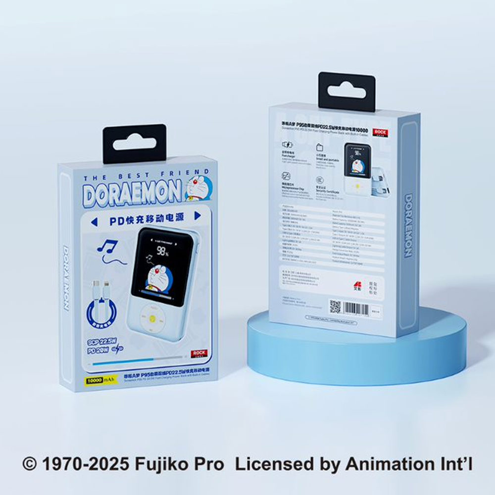 Picture of Rock Mini Compact Size PD 20W 20000mAh Travel Portable Small Palm Size Compact Mini Power Bank powerbank with Multiple Built in Cable USB C USB L (Doraemon)