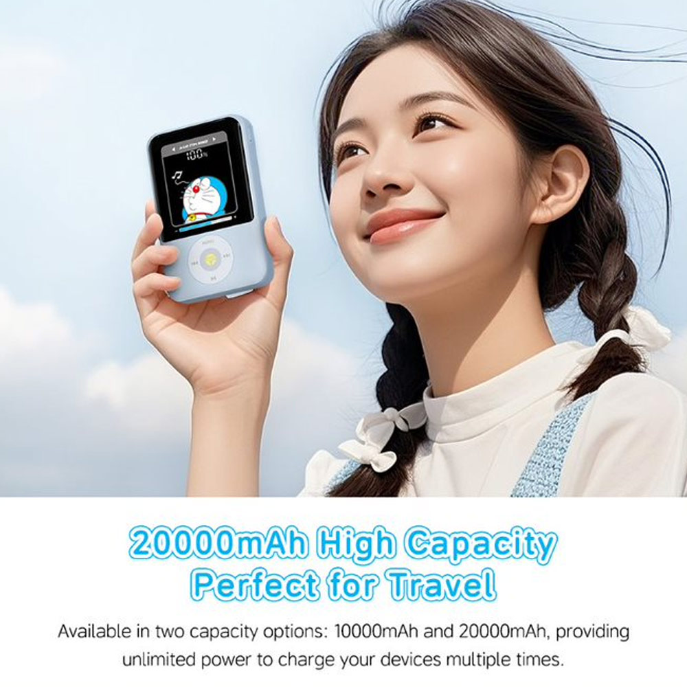 Picture of Rock Mini Compact Size PD 20W 20000mAh Travel Portable Small Palm Size Compact Mini Power Bank powerbank with Multiple Built in Cable USB C USB L (Doraemon)