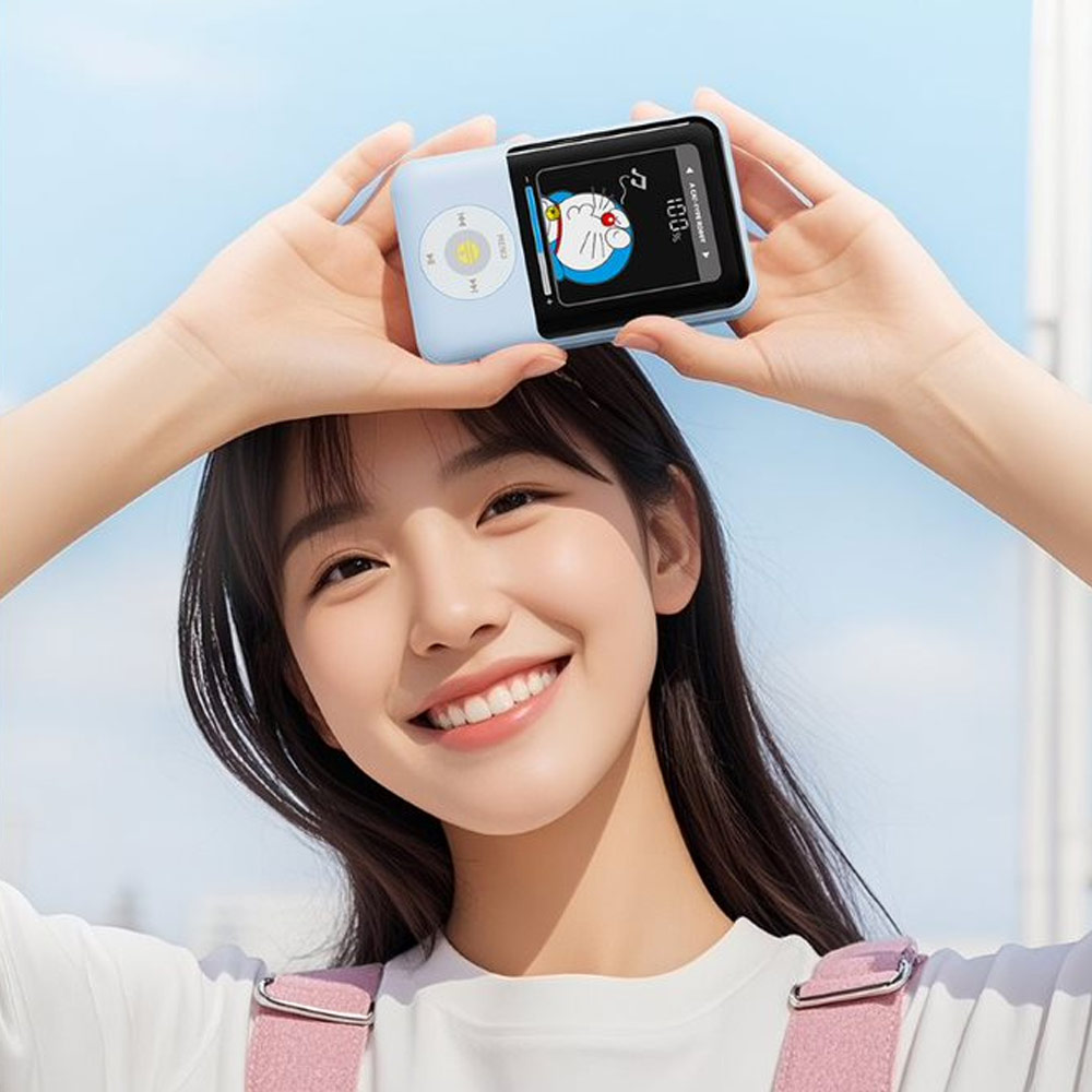 Picture of Rock Mini Compact Size PD 20W 20000mAh Travel Portable Small Palm Size Compact Mini Power Bank powerbank with Multiple Built in Cable USB C USB L (Doraemon)
