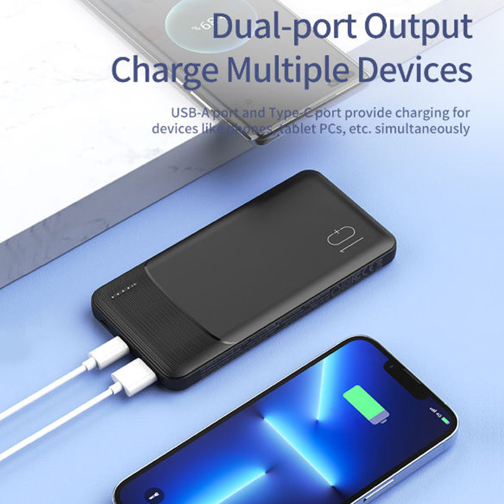 Picture of Rock Fast Charge 18W 20W 10000mAh Power Bank with Multiple Outputs USB C USB A (Black)