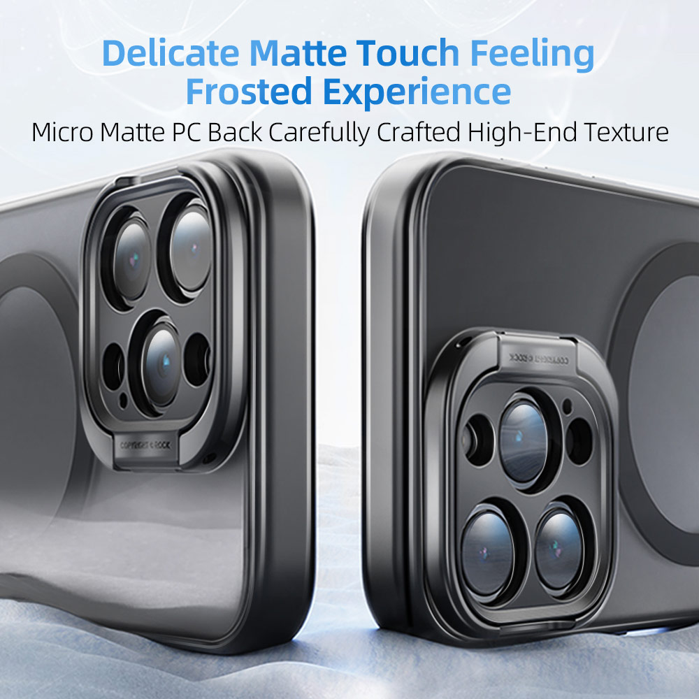 Picture of Apple iPhone 15 Pro Max 6.7 Case | Rock Guard Foldable Lens Bracket Kickstand Magnetic Drop Protection Case for iPhone 15 Pro Max 6.7 (Black)