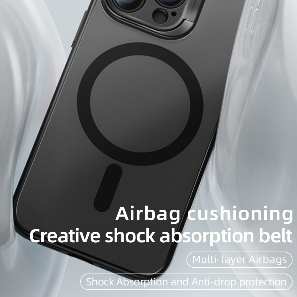 Picture of Apple iPhone 15 Pro Max 6.7 Case | Rock Guard Foldable Lens Bracket Kickstand Magnetic Drop Protection Case for iPhone 15 Pro Max 6.7 (Black)