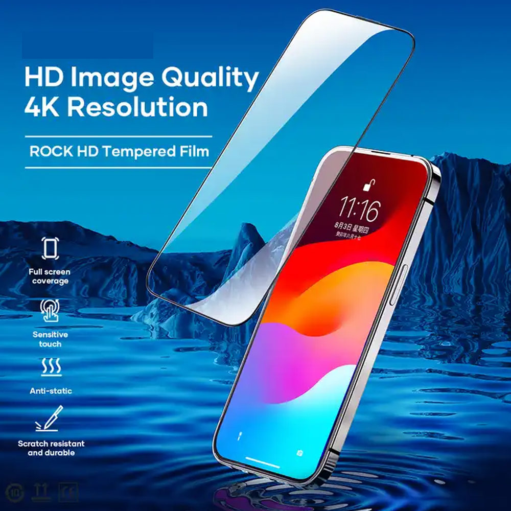 Picture of Apple iPhone 15 Pro Max 6.7  | Rock 4K HD Full Coverage Tempered Glass for iPhone 15 Pro Max 6.7 (HD Clear)