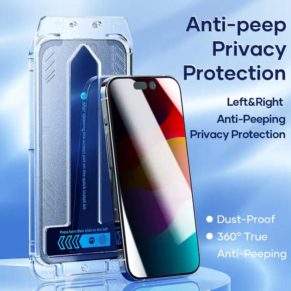 Picture of Apple iPhone 15 Pro Max 6.7  | Rock Anti Peep HD Full Coverage Tempered Glass with Installation Kit Helper for iPhone 15 Pro Max 6.7 (Privacy)