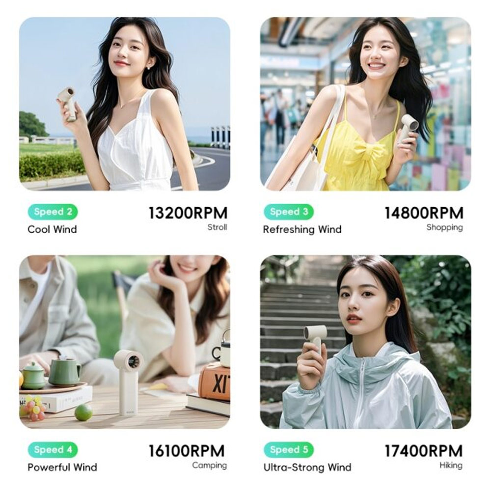 Picture of Rock 5 Ultra Speed Strong Wind Force Portable Mini Handheld Fan 3000mAh 17400RPM (Beige)