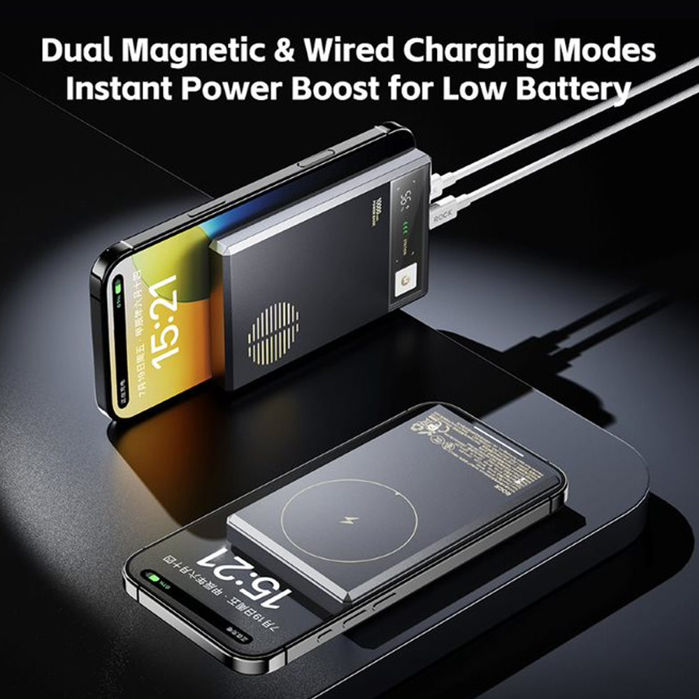 Picture of Rock CCC 3C Certified Power Bank Retro PD20W 15W Magnetic Wireless Charging Fast Charge 10000mAh Travel Portable Small Palm Size Compact Mini Slim Thin Power Bank powerbank (Grey)