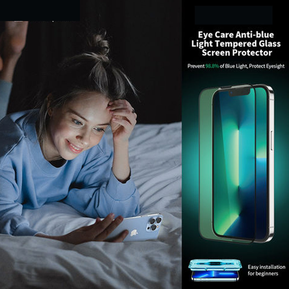 Picture of Apple iPhone 14 6.1 | Rock Space HD Full Coverage Tempered Glass with Dust Filter with Easy Installation Helper Tools for iPhone 14 iPhone 13 Pro 6.1 (Anti Blue Light)