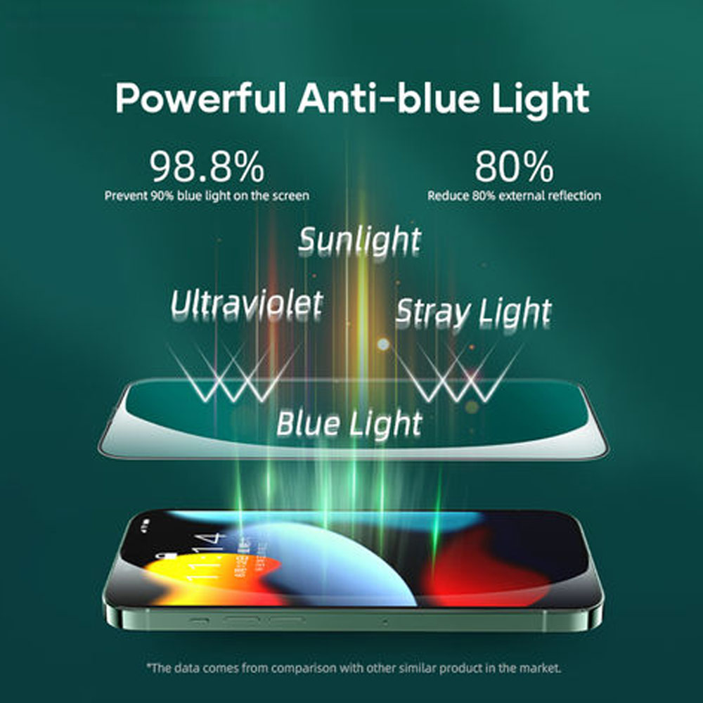 Picture of Apple iPhone 14 6.1 | Rock Space HD Full Coverage Tempered Glass with Dust Filter with Easy Installation Helper Tools for iPhone 14 iPhone 13 Pro 6.1 (Anti Blue Light)