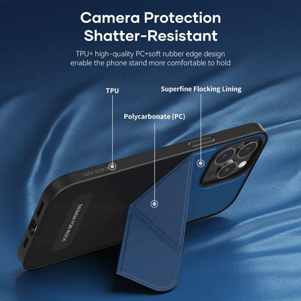Picture of Apple iPhone 13 Pro 6.1 Case | Rock Magnetic Kickstand Horizontal Vertical Stand Drop Protection Case for iPhone 13 Pro 6.1 (Blue)