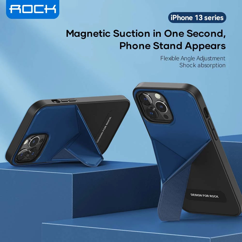 Picture of Apple iPhone 13 Pro 6.1 Case | Rock Magnetic Kickstand Horizontal Vertical Stand Drop Protection Case for iPhone 13 Pro 6.1 (Blue)