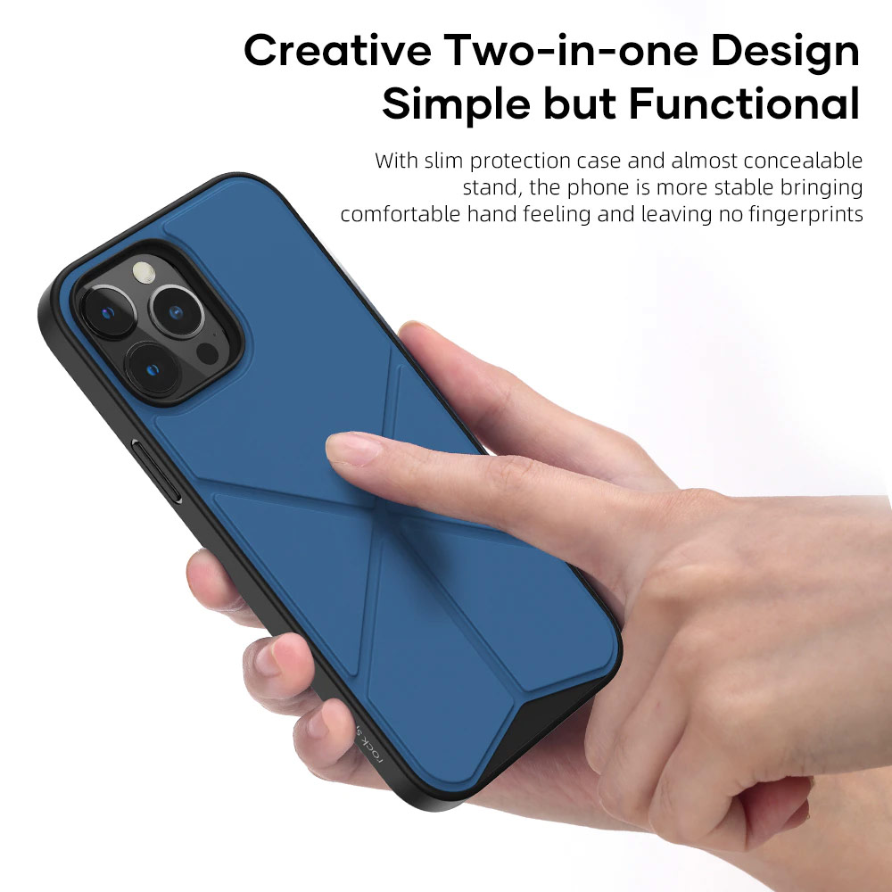 Picture of Apple iPhone 13 Pro 6.1 Case | Rock Magnetic Kickstand Horizontal Vertical Stand Drop Protection Case for iPhone 13 Pro 6.1 (Blue)