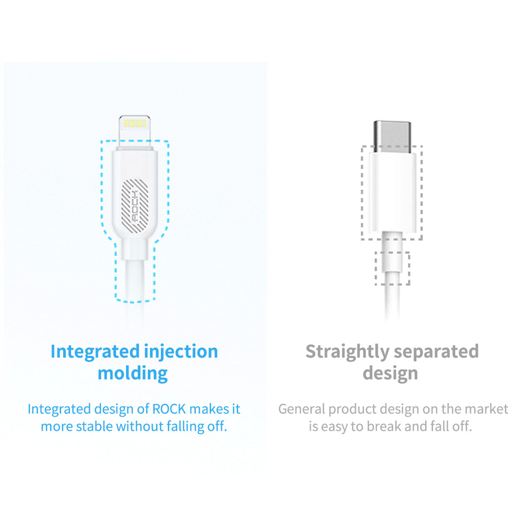 Picture of Rock High Quaity MFI Certified Original Chip PD 20W Fast Charge Type C to Lightning Cable for iPhone 11 Pro Max iPhone 12 Pro Max 100cm  (White)
