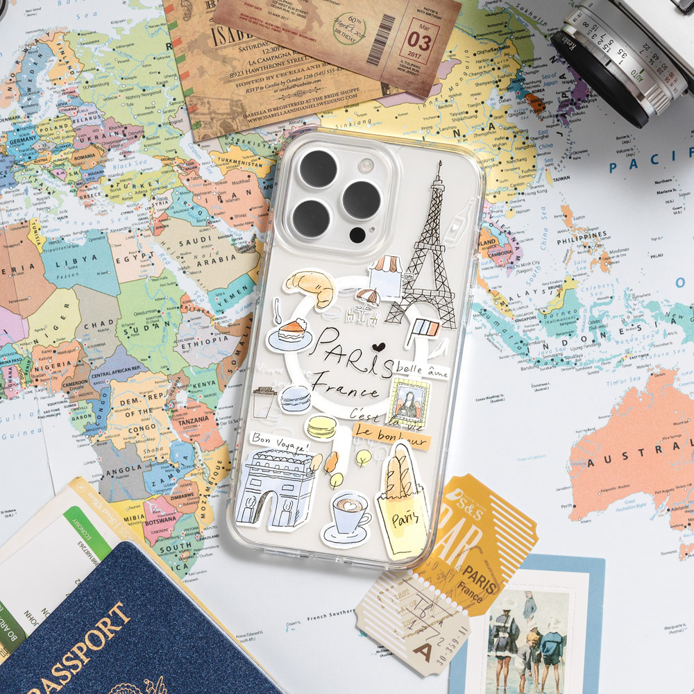 Picture of Apple iPhone 15 Pro Max 6.7 Case | Switcheasy Travel City Double In Mold Decoration Fashionable Magsafe Compatible Case for Apple iPhone 15 Pro Max 6.7 (Paris)