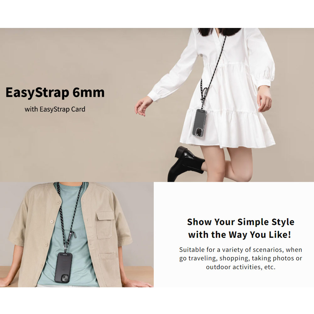 Picture of Switcheasy Easy Strap Crossbody Lanyard Shoulder Holder Card Link Adjustable Strap for any closed-bottom phone case (Black White)