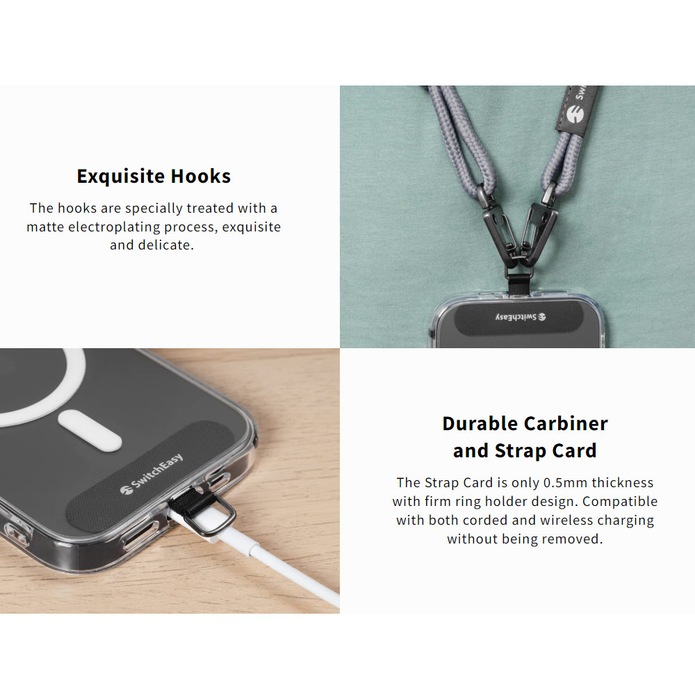 Picture of Switcheasy Easy Strap Crossbody Lanyard Shoulder Holder Card Link Adjustable Strap for any closed-bottom phone case (Black White)