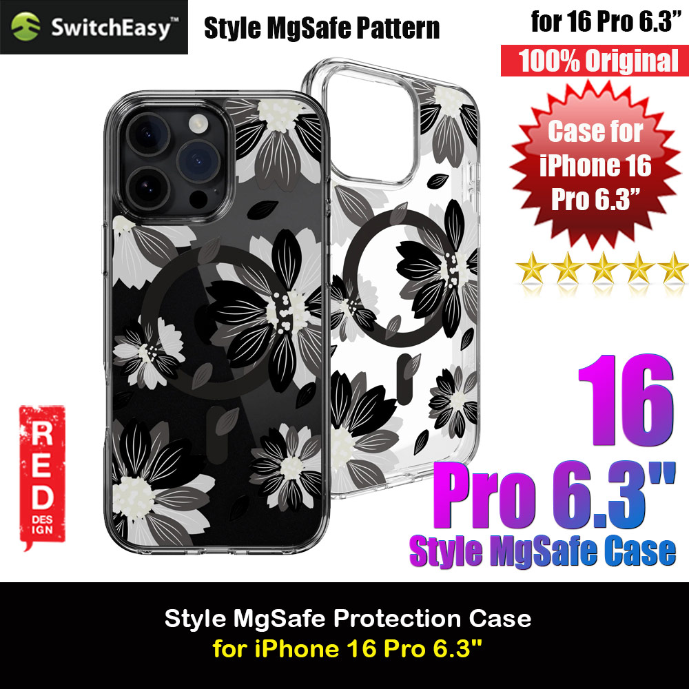 Picture of Apple iPhone 16 Pro 6.3 Case | Switcheasy Style M Flower Fashionable Magsafe Compatible Case for iPhone 16 Pro 6.3 (Black Flower)