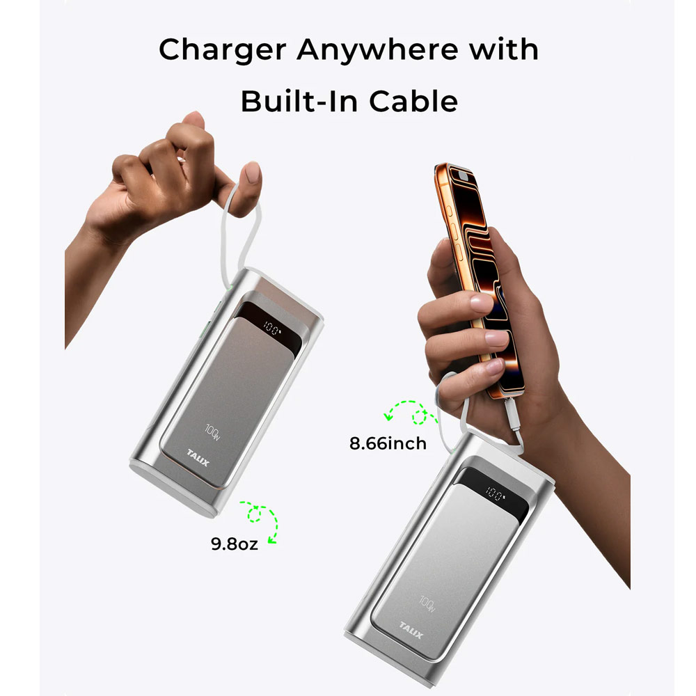 Picture of TALIX Linxt Build-in Cable Laptop CCC Travel Power Bank 100W 10000mah (3ports)