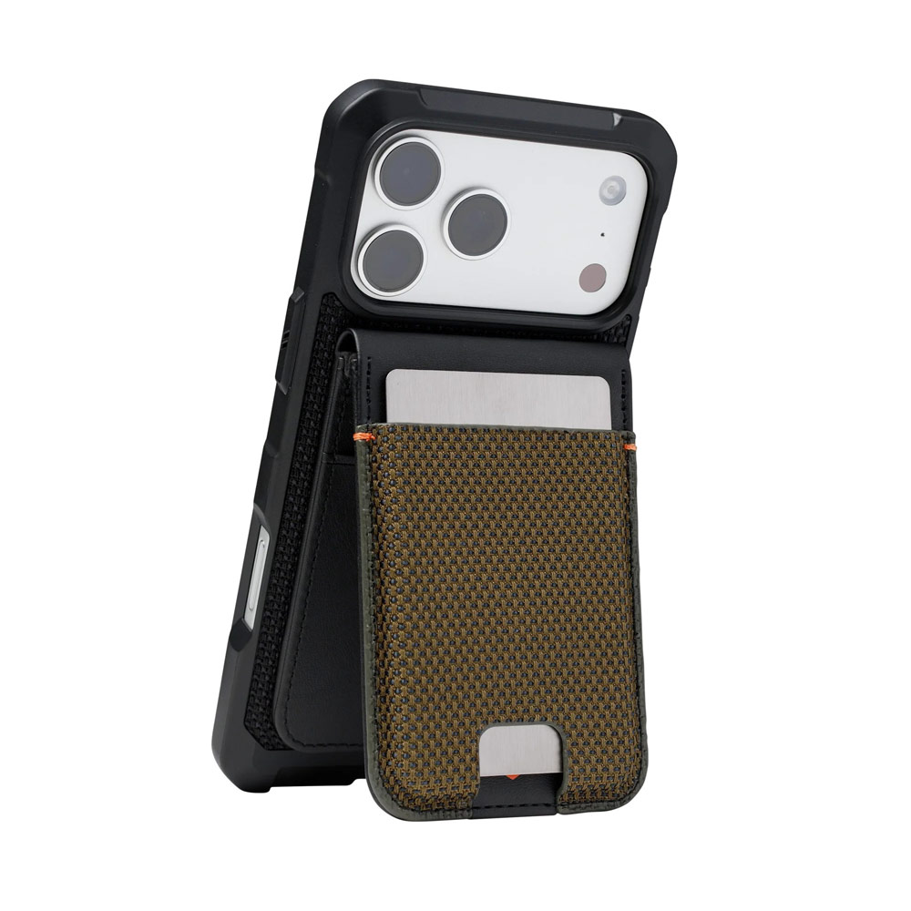 Picture of Apple iPhone 13 6.1  | UAG Metropolis Kevlar Leather MagSafe Wallet and Stand Kickstand Card Holder Phone Stand (Kevlar Element Green)