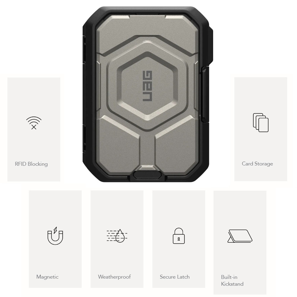 Picture of Apple iPhone 13 6.1  | UAG Premium Snap Magnetic Magsafe Compatible Wallet and Stand Kickstand Card Holder Phone Stand with RFID Technology Waterproof  (Black Titanium)