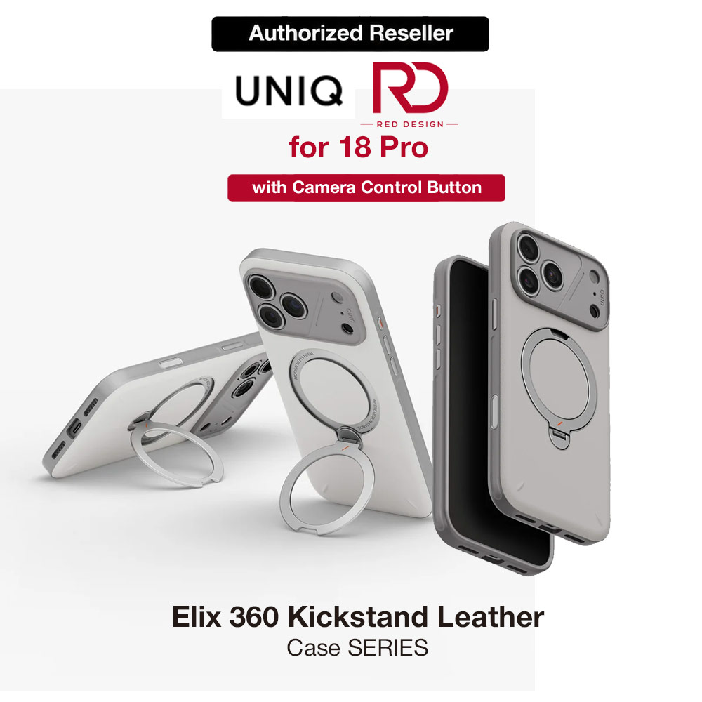 Uniq Elix 360 Kickstand Leather Drop Protection Magnetic Case with Camera Control Button for iPhone 18 Pro - Cloud Stone