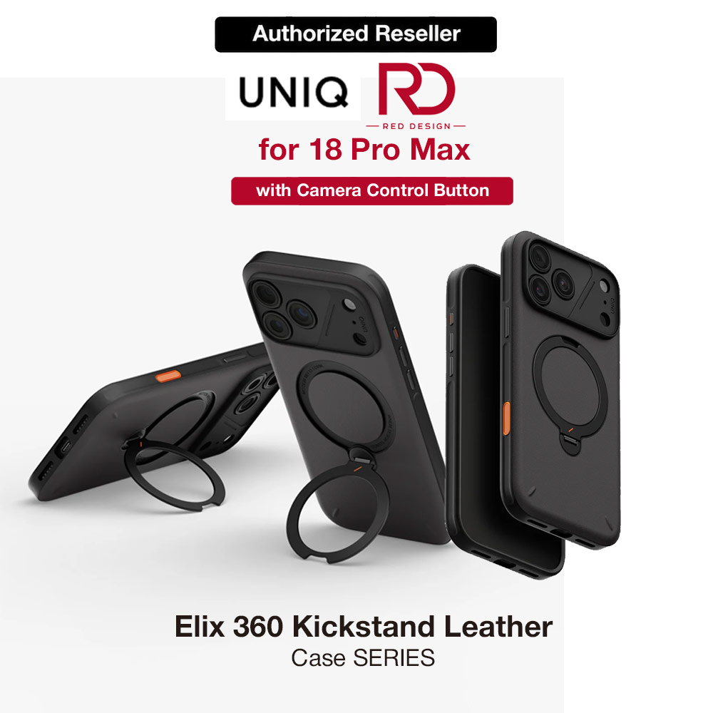 Uniq Elix 360 Kickstand Leather Drop Protection Magnetic Case with Camera Control Button for iPhone 18 Pro Max  - Charcoal Grey