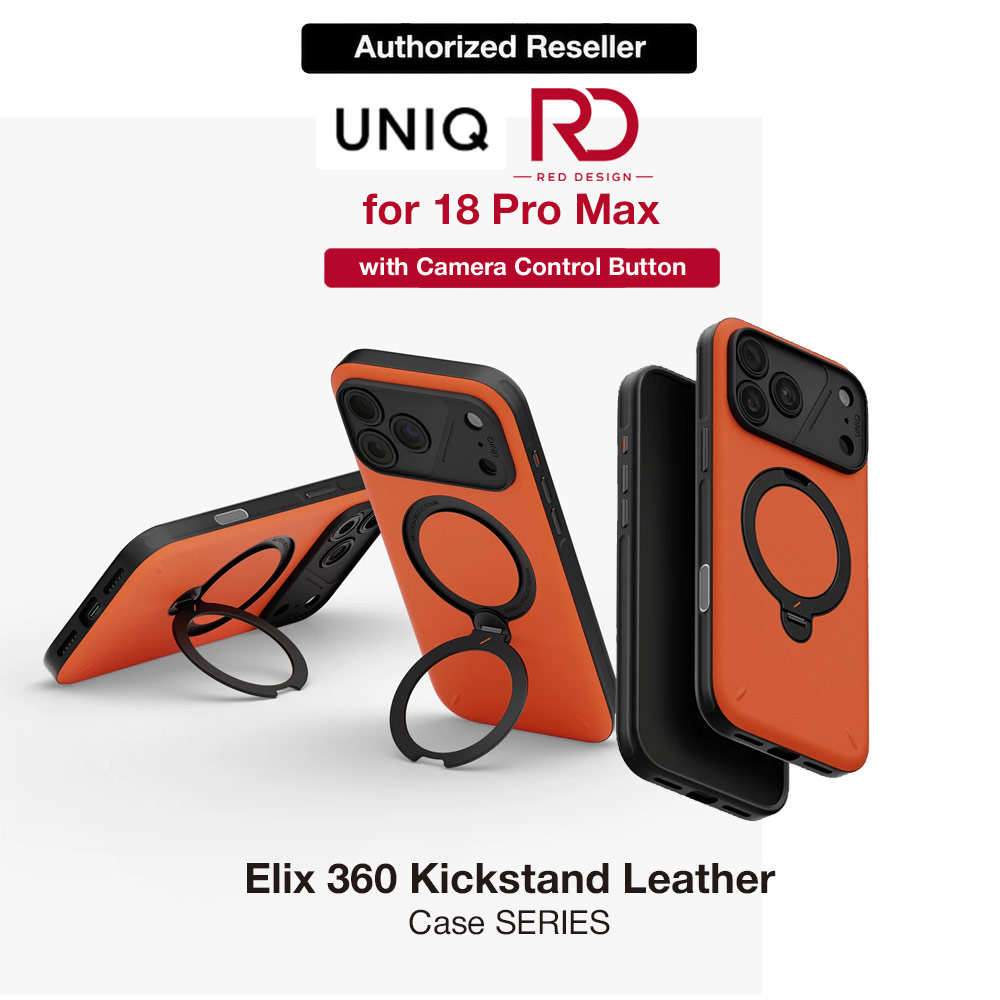 Uniq Elix 360 Kickstand Leather Drop Protection Magnetic Case with Camera Control Button for iPhone 18 Pro Max  - Volt Orange