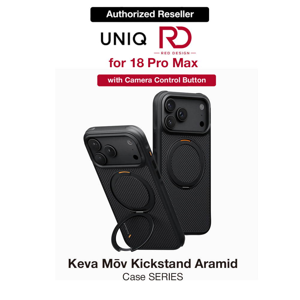 Uniq Keva Mov 360 Kickstand Aramid Magnetic Protection Case with Camera Control Button for iPhone 18 Pro Max - Carbon Black