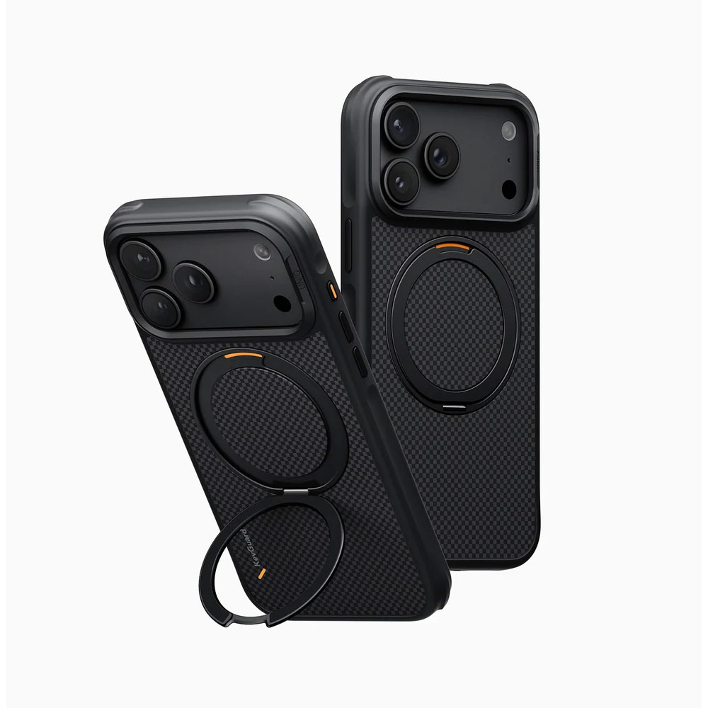 Picture of Apple iPhone 18 Pro Max Case | Uniq Keva Mov 360 Kickstand Aramid Magnetic Protection Case with Camera Control Button for iPhone 18 Pro Max - Carbon Black