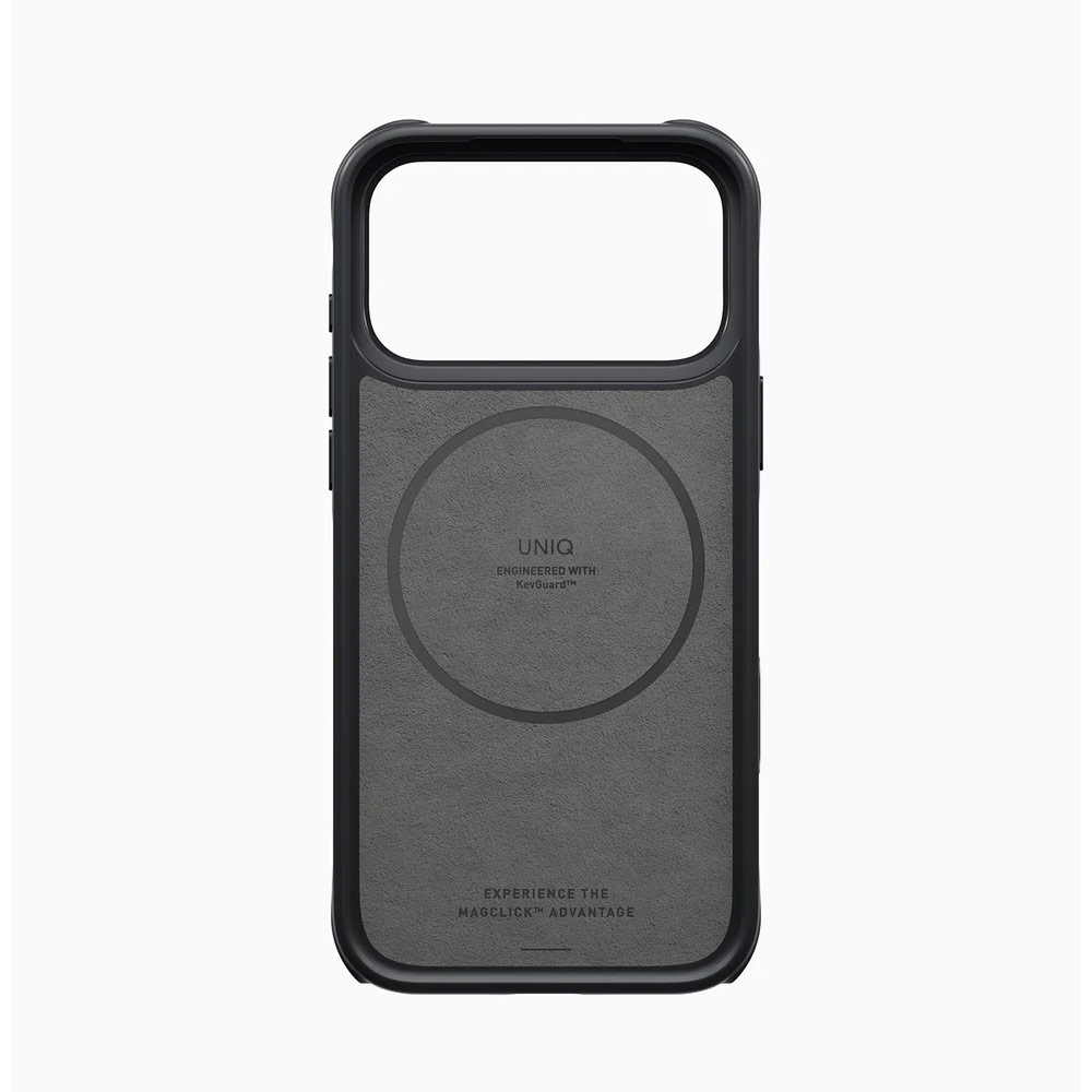 Picture of Apple iPhone 18 Pro Max Case | Uniq Keva Mov 360 Kickstand Aramid Magnetic Protection Case with Camera Control Button for iPhone 18 Pro Max - Carbon Black