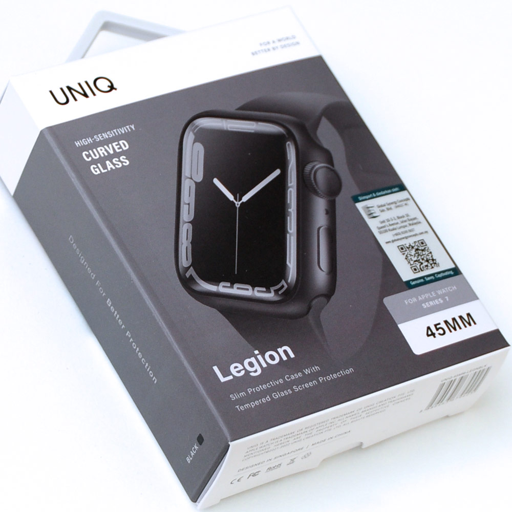 Picture of Apple Watch 45mm Case | Uniq Legion Hybrid Series Case with High Sensitivity Touch 9H Tempered Glass for Apple Watch 45mm (Black)