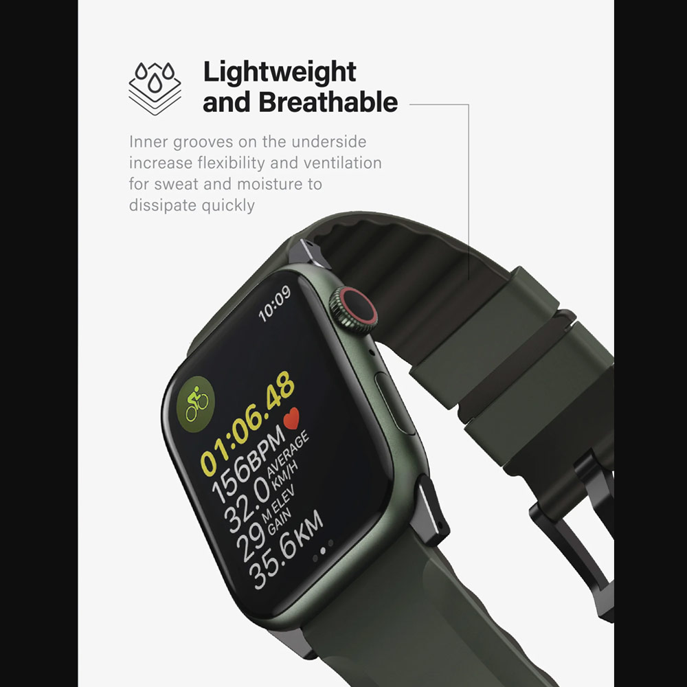 Picture of Apple Watch 42mm  | Uniq Linus Waterproof AiroSoft TM Breathable Silicone Strap Apple Watch 49 Ultra 45mm 44mm 42mm Series 1 2 3 4 5 6 7 SE 8 (Moss Green)