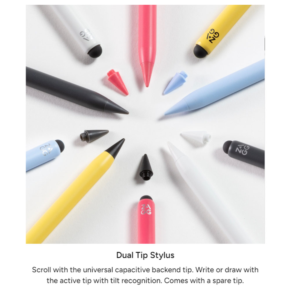 Picture of Apple iPad 10.2 9th gen 2021 | Zagg Pro Stylus 2 Active Dual Tips Stylus with wireless charging compatible for iPad Pro 11 Pro 12.9 (Gray)