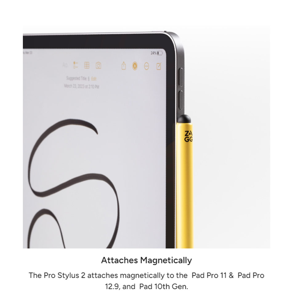 Picture of Apple iPad 10.2 9th gen 2021 | Zagg Pro Stylus 2 Active Dual Tips Stylus with wireless charging compatible for iPad Pro 11 Pro 12.9 (Gray)
